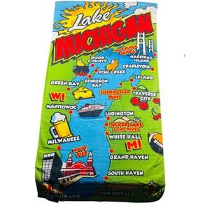 Lake Michigan Souvenir Beach Towel Map Landmarks Cities Travel Vacation